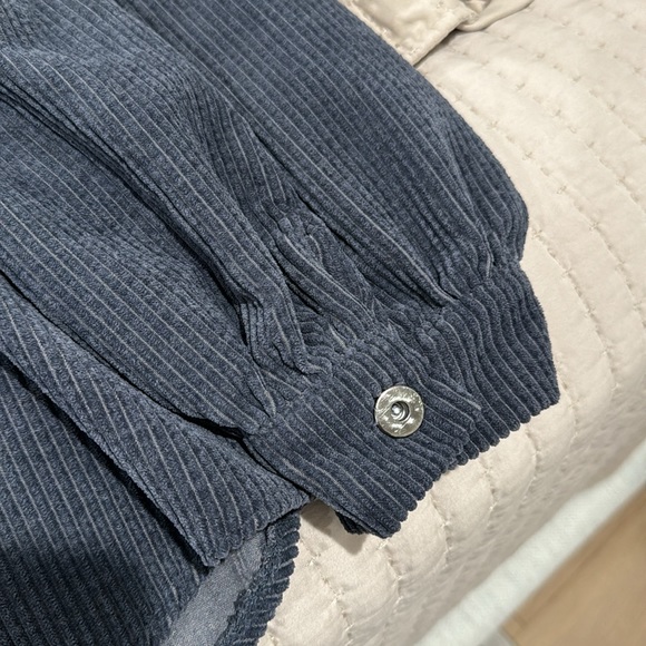 She + Sky Corduroy Navy Blue Button Down Flannel w/ Drop Sleeve - Picture 5 of 6